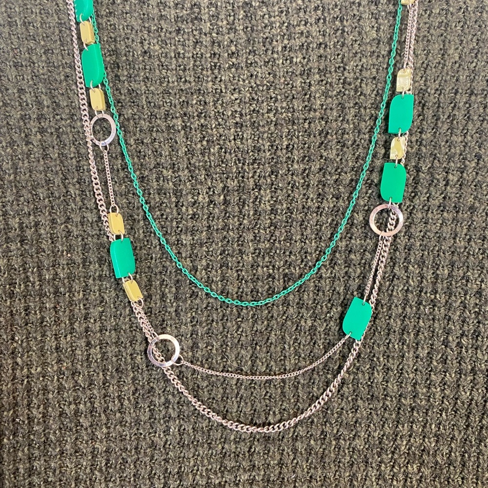Ami Silver and Jadeite and Mother of Pearl  Multi-Layer Necklace